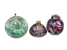 CONTEMPORARY MODERN HAND BLOWN ART GLASS DECORATIVE OIL LAMPS, TWO ARE SIGNED