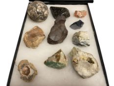 COLLECTION OF GEOLOGICAL SPECIMENS INCLUDING QUARTZ AGATE, UNCUT THUNDER EGG, QUARTZ CRYSTAL