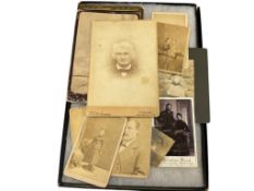 TEN ANTIQUE SEPIA TONED STUDIO PORTRAIT CARDS EACH WITH NAME OF STUDIO SOME ARE FOREIGN