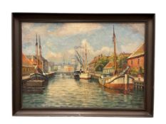 HANS KRUUSE DANISH PAINTER ORIGINAL OIL ON CANVAS CANAL SCENERY FROM COPENHAGEN