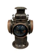 ADLAKE NON-SWEATING RAILROAD SWITCH HANDLAN LANTERN LAMP WITH AMBER AND BLUE GLASS LENSES, CHICAGO