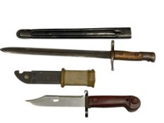 USSR COLD WAR RUSSIAN RIFLE BAYONET WITH SHEATH AND WWII ITALIAN BAYONET WITH SCABBARD