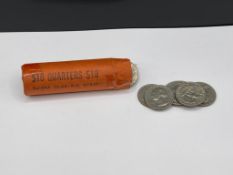 $10 ROLL OF U.S. WASHINGTON QUARTERS POST 1964 IN VINTAGE ROLL 