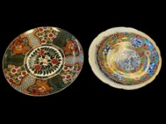 VINTAGE AND ANTIQUE GERMAN AND JAPANESE DECORATIVE PLATES INCLUDING DRESDEN FLORAL DECORATED PLATE