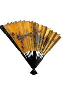 LARGE DECORATIVE CHINESE PAPER AND BAMBOO WATERCOLOR FAN