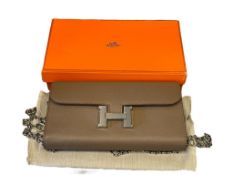 MARKED HERMES CONSTANCE BROWN SLIM WALLET WITH CHROME 