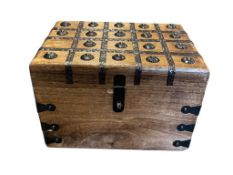 DEORATIVE WOODEN STORAGE BOX ADORNED WITH STAR SHAPPED AND METAL OVERLAY ADORNMENTS