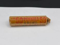 ROLL OF U.S. 1958-D LINCOLN WHEAT CENTS BU IN ORIGINAL ROLL 