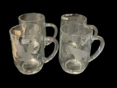 SET OF FOUR MADE IN FRANCE NATIONAL WILDLIFE FEDERATION ETCHED GLASS MUGS FEATURING SPECIES OF EA...