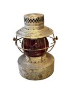 HANDLAN 1920'S - 1940'S RAILROAD LANTERN WITH ORIGINAL RUBY RED GLOBE MADE IN ST. LOUIS