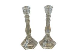 MARKED TIFFANY AND CO. HAMPTON PATTERN CRYSTAL CANDLESTICKS WITH WATERMARK