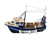 HAND CRAFTED WOODEN FISHING BOAT MODEL WITH WOODEN STAND