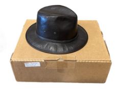 US MADE DARK BROWN LEATHER FEDORA MENS HAT SIZE XL WITH HAT BOX