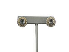 JUDITH RIPKA DESIGNER SIGNED STERLING SILVER CLEAR STONE EARRINGS WITH OMEGA CLIP-BACKS