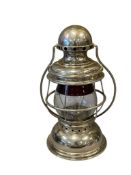 20TH CENTURY DAYTON SUPERINTENDENT RAIL ROAD LANTERN CHROME FINISH WITH RED AND CLEAR GLASS GLOBE