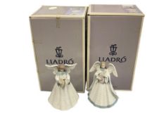 TWO LLADRO FINE PORCELAIN ANGEL FIGURINES ANGELIC MELODY NO. 50963 AND ANGELIC CYMBALIST NO, 05876