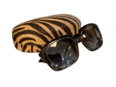 MARKED CHRISTIAN DIOR BLACK AND GOLD TONE ACCENTED LADIES SUNGLASSES
