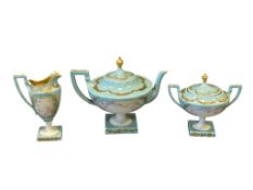 ANTIQUE EARLY 1900'S AMERICAN BELLEEK PORCELAIN TEAPOT, CREAMER, AND SUGAR BOWL