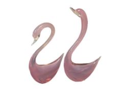 ELIO RAFFAELI MURANO ARS STUDIO ART GLASS PINK SWAN HAND BLOWN GLASS SCULPTURES ARTIST SIGNED