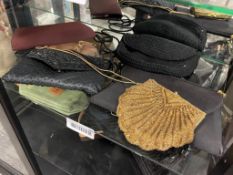 FIVE WOMANS EVENING BAGS INCLUDING BEADED SHELL BAG, BLACK BEADED BAG