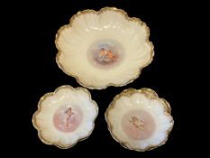 LIMOGES A. LANTERNIER DEPOSE CIRCA VICTORIAN PERIOD CHERUB BERRY BOWL / DESSERT SET EMBOSSED MARK
