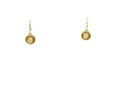 VINTAGE 18K YELLOW GOLD DIAMOND DANGLE EARRINGS WITH ROUND BRILLIANT CUT DIAMONDS