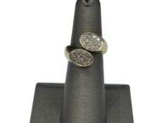 14K YELLOW GOLD DIAMOND BYPASS FASHION RING FEATURING PAVE DIAMONDS