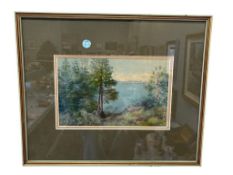 THE LATIMER SCHOOL ORIGINAL WATERCOLOR, POSSIBLY OF LAKE TAHOE, FRAME FROM BRUNDIDGE'S RENO, NV