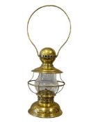 POST & CO MAKERS POLISHED BRASS NAUTICAL MARITIME LANTERN WITH CLEAR GLASS GLOBE