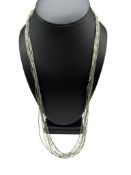 VINTAGE NATIVE AMERICAN MULTI-STRAND STERLING SILVER AND TURQUOISE LIQUID SILVER NECKLACE