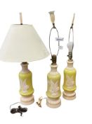 SET OF THREE MID-CENTURY ALADDIN ALACITE GLASS LILY OF THE VALLEY TABLE LAMPS