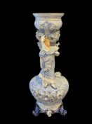 EARLY 1900'S FRENCH FIGURAL BLUE AND WHITE PORCELAIN FOOTED JARDINIERE WITH GILT ACCENTS