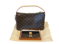 MARKED LOUIS VUITTON SLOUCHY MM DESIGNER BAG WITH PALLAS MONOGRAM WALLET