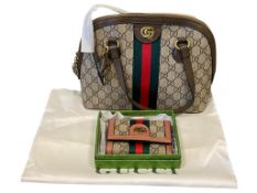MARKED GUCCIOPHIDIA SMALL SHOULDER BAG BEIGE GG WITH MATCHING TRIFOLD WALLET