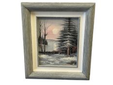 ORIGINAL OIL ON CANVAS FOREST WINTER SCENE SIGNED BY ARTIST C. PETER