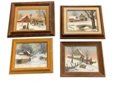 FOUR ACRYLIC PAINTINGS ON CANVAS WINTER SCENES BY D. BAXTER