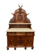 EYE-CATCHING 1802 ANTIQUE DUTCH HOLLAND HUNTSMAN CABINET INTRICATE CARVINGS AND MARBLE TOPS
