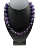 DEBORAH V DESIGNER SIGNED STERLING SILVER AMETHYST AND CZ NECKLACE