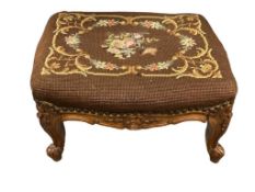 ANTIQUE VICTORIAN MAHOGANY NEEDLEPOINT FOOT STOOL