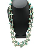 VINTAGE NATIVE AMERICAN TURQUOISE NUGGET AND HEISHI BEAD DOUBLE STRAND NECKLACE