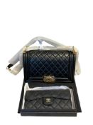 MARKED CHANEL LEBOY CROSSBODY BLACK WITH BLACK CAVIAR LONG FLAP WALLET