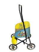 1940'S MUSKIN MFG CO BO PEEP COLLAPSIBLE METAL AND TIN DOLL STROLLER WITH PADDED SEAT