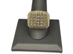 GENTLEMEN'S 10K YELLOW GOLD DIAMOND RING FEATURING 25 ROUND BRILLIANT CUT DIAMONDS
