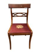 ANTIQUE ENGLISH REGENCY DARK STAINED WOOD CHAIR FEATURING NEEDLEPOINT UPHOSTERY WITH FLOWER DESIGN