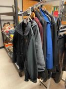 EIGHT ASSORTED LADIES AND MEN'S JACKETS INCLUDING ARIAT, BLACK LEATHER MENS JACKET, AND MORE