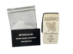 10 TROY OUNCE .999 FINE SILVER ADAMO AMERICAN THEMED ANGEL ART BAR