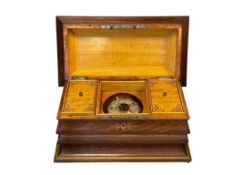19TH CENTURY ENGLISH REGENCY MUSICAL TEA CADDY WITH MARQUETRY, INCLUDES JAR WITH STERLING SILVER ...