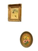 TWO GILT FRAMED ART PIECES FEATURING HUMMINGBIRDS AND FLOWERS INCLUDING AN ORIGINAL PAINTING