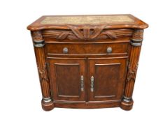 ELEGANT DARK STAINED HAVANA COVE DESIGNER NIGHTSTAND FEATURING MARBLE STONE INLAY TOP