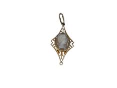 ANTIQUE 10K YELLOW GOLD FILIGREE CAMEO LAVALIER PENDANT